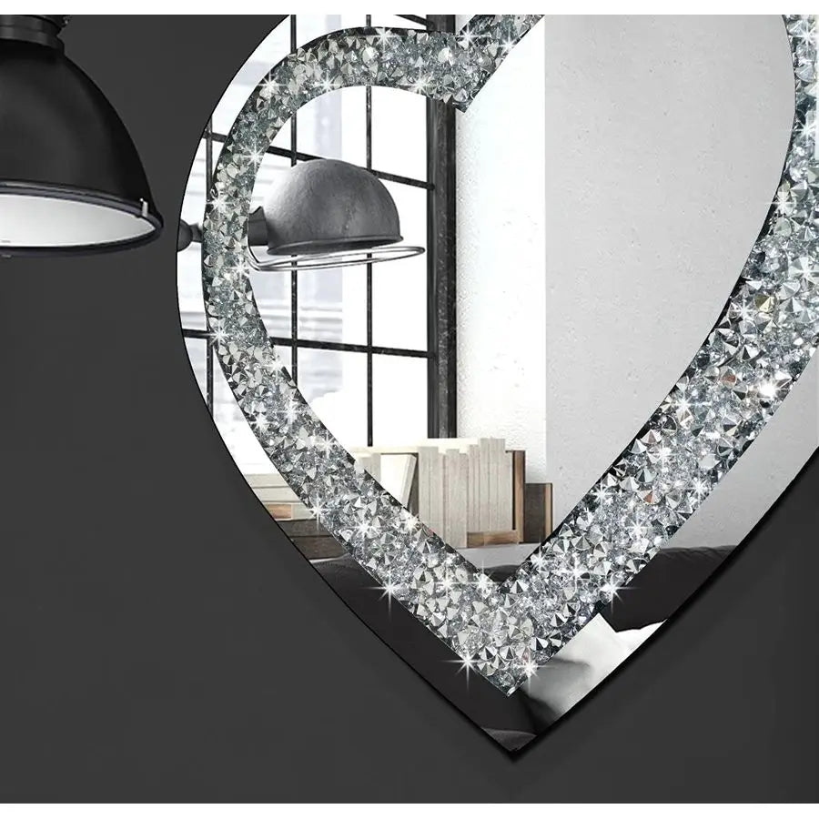 Crystal Crush Diamond Heart Shaped Mirror Wall Decor