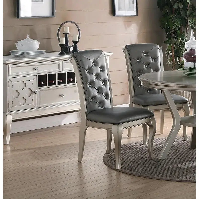 Rectangular Glass Dining Table Set With Six Tufted Chairs