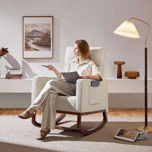 Rocking Chair Modern Glider Recliner Armchair With Wood Legs