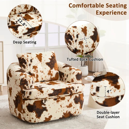 360 Degree Swivel Round Accent Chair With Dual Layer Cushion For Bedroom Office