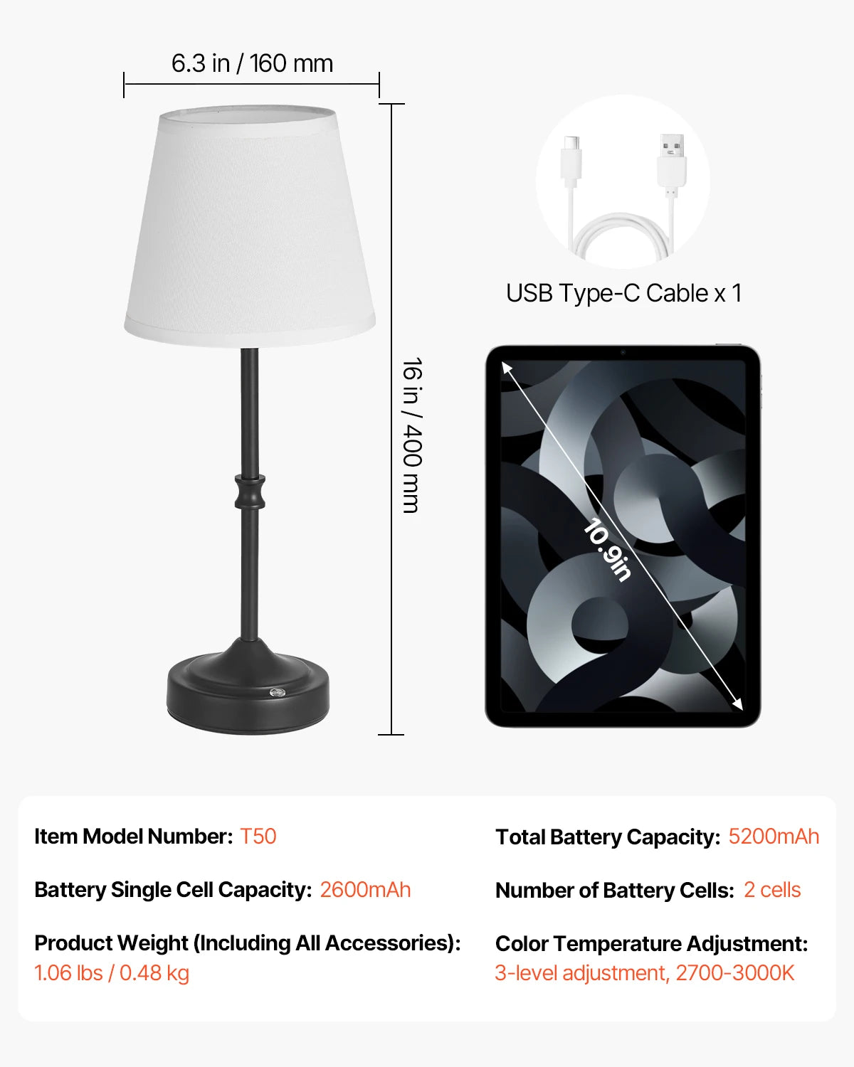 SucceBuy Cordless Desk Lamp With Rechargeable Battery