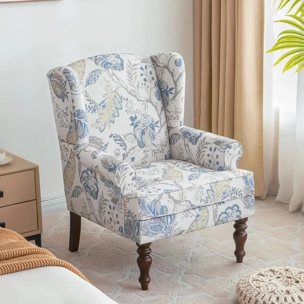 Wingback Accent Chair Linen Upholstered High Back Armchair