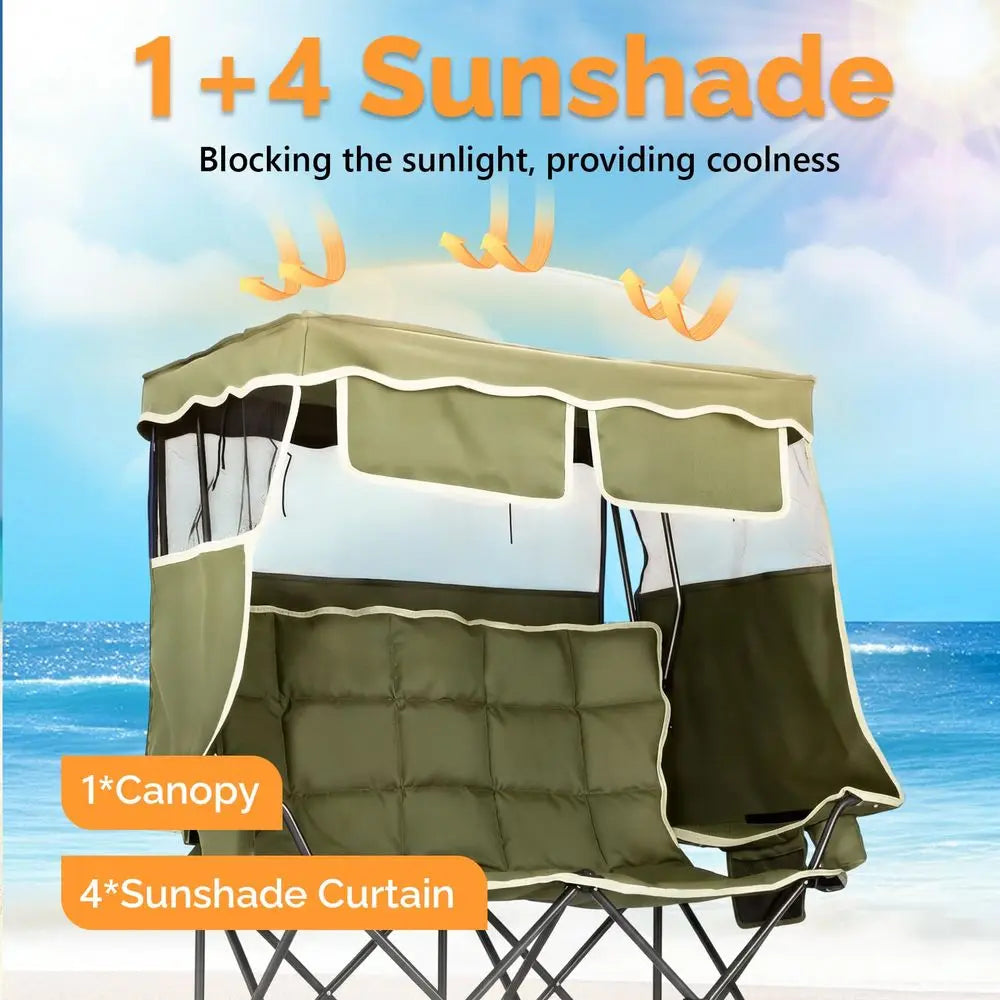 Double Camping Chair With Canopy For Outdoor Use Portable