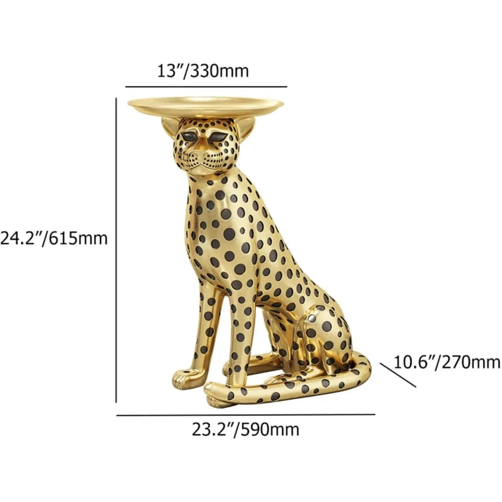 DAFIFY Animal Side Table With Tray Top Leopard Statue