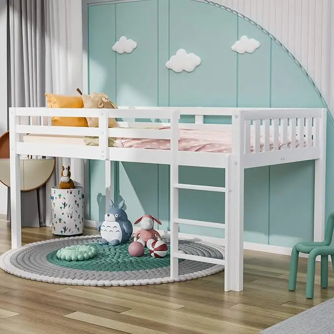 JOYMOR Twin Loft Bed With Guardrail And Ladder