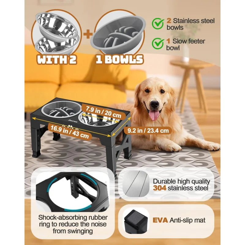 Adjustable Elevated Dog Bowl Stand With Stainless Bowls