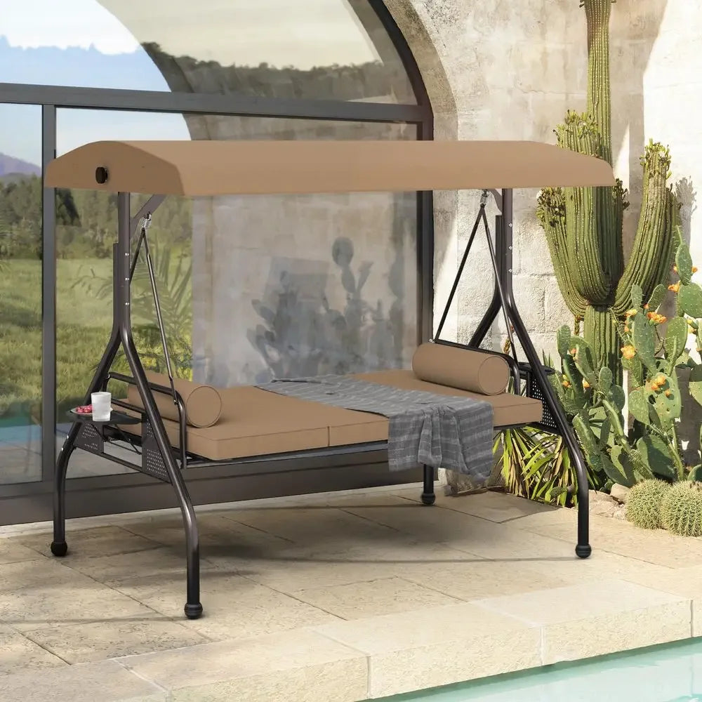 XMSJ Outdoor Porch Swing With Adjustable Canopy Cup Holder