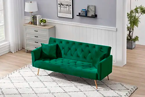 CN Velvet Tufted Convertible Sofa Bed With Metal Legs