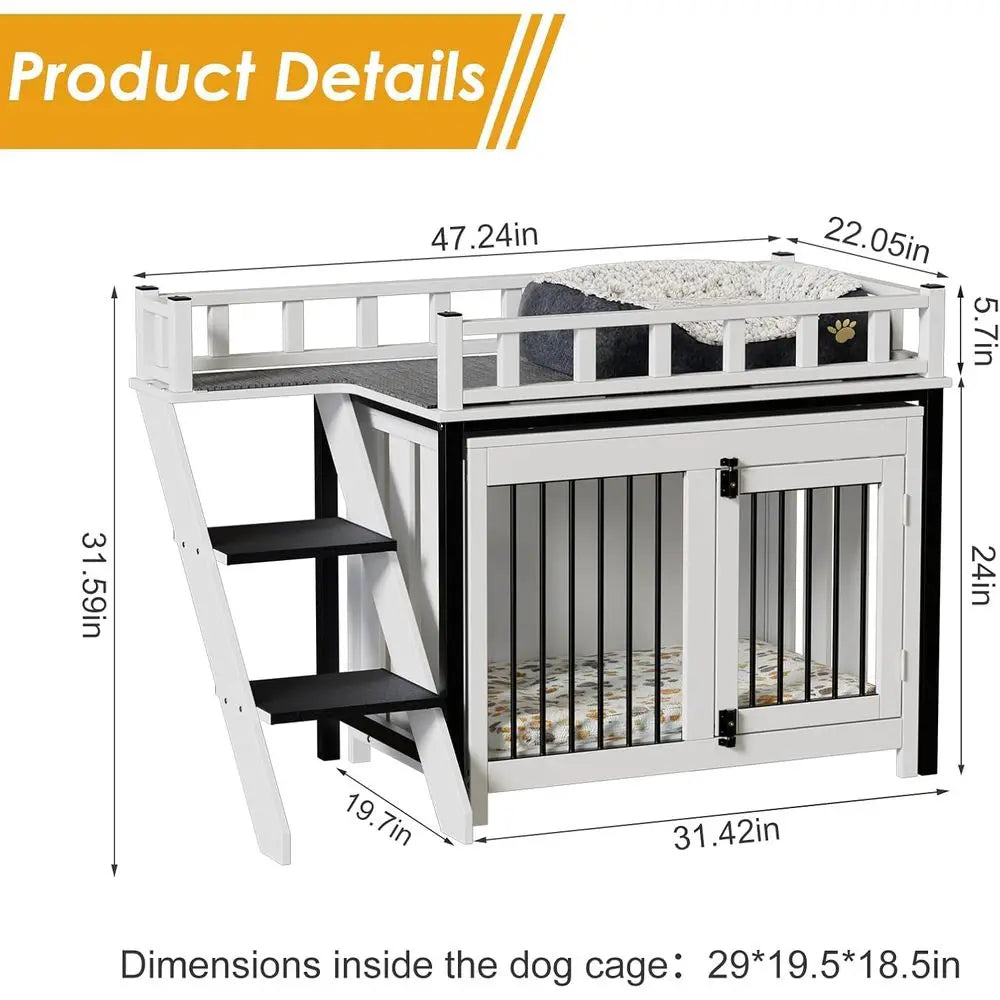 Pet Bunk Bed With Window Perch Stairs Storage Blanket