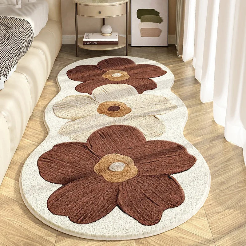 Facaishu Soft Fluffy Bedroom Floor Mat Flower Design Rug