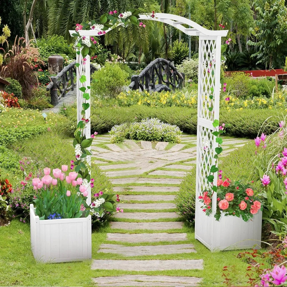 MKDK Garden Arbor With Planter Wooden Arch Trellis Outdoor