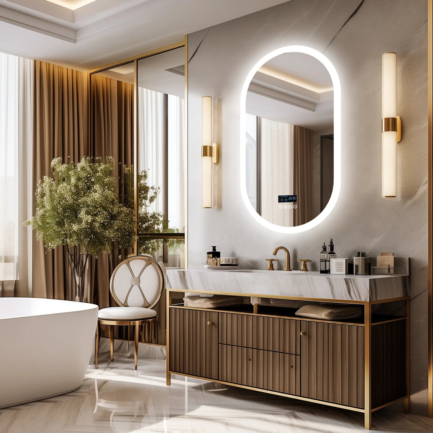 LUVODI 20x32 Inch LED Lighted Bluetooth Bathroom Mirror with Dimming and Anti-Fog