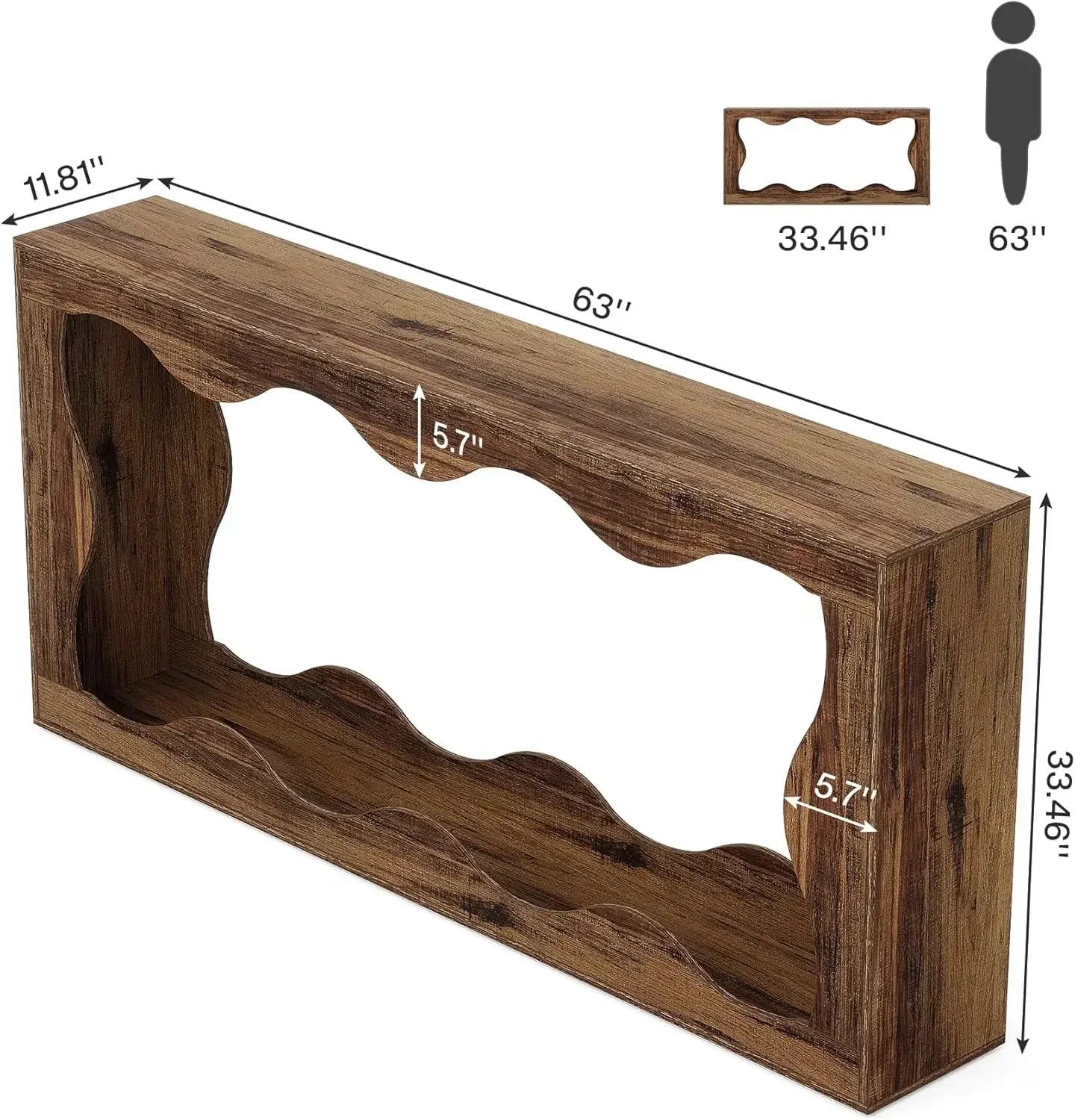 63 Inch Rustic Farmhouse Console Table with Storage for Living Room Decor