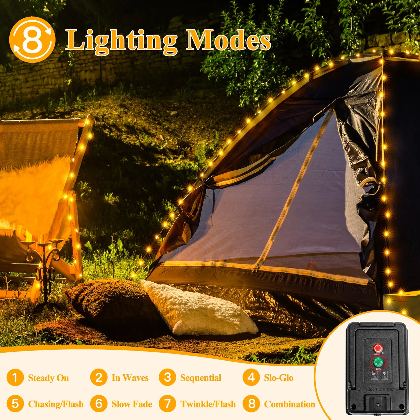 Ollny Solar String Lights Outdoor 2 Pack 240 LED