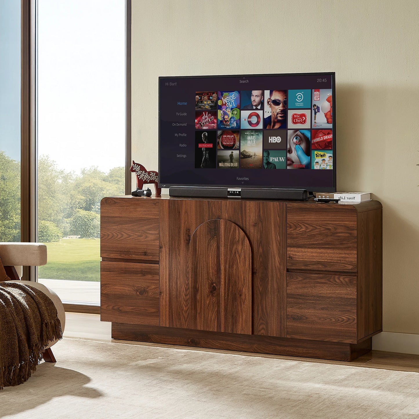 ONBRILL Modern Curved Sideboard With Arched Doors And Adjustable Shelves