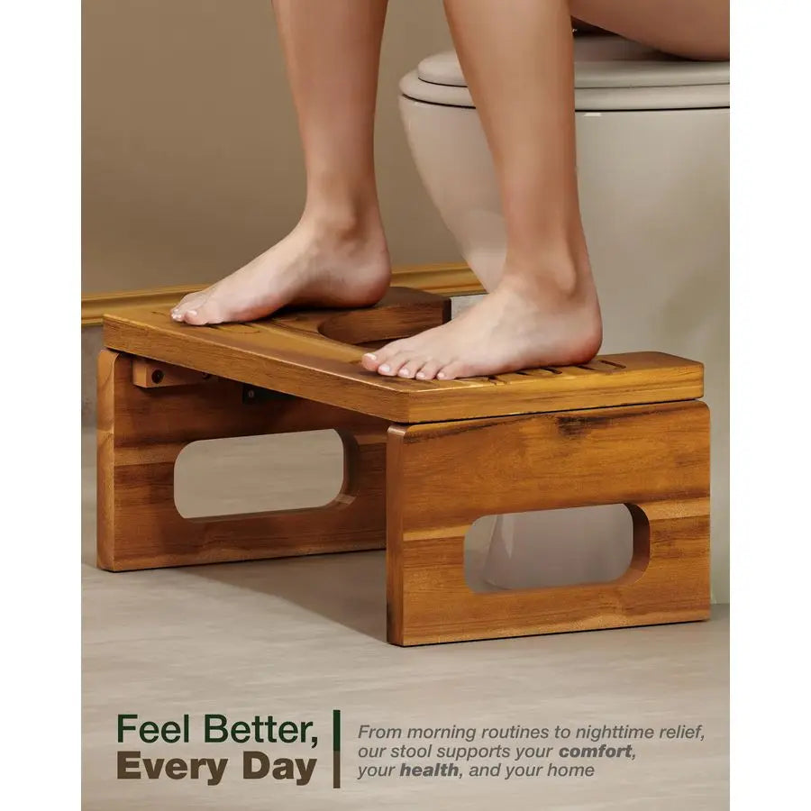Foldable Toilet Stool Acacia Wood With Adjustable Heights