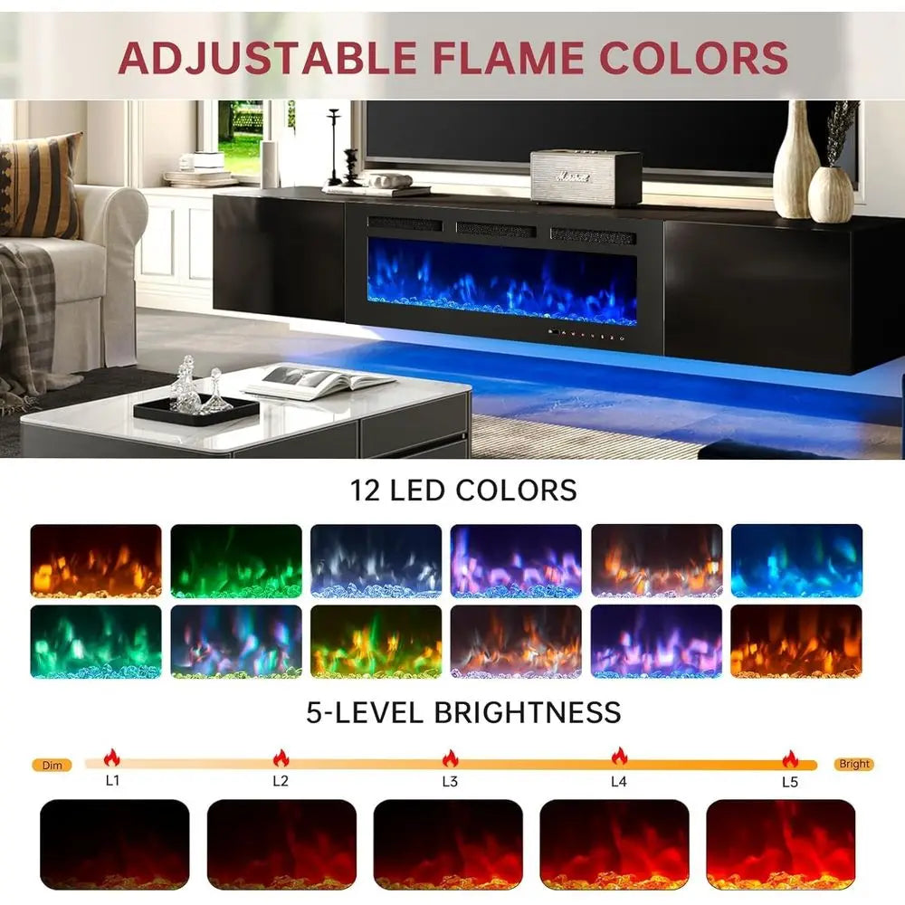 RBXC Floating TV Stand With Electric Fireplace Wall Mounted
