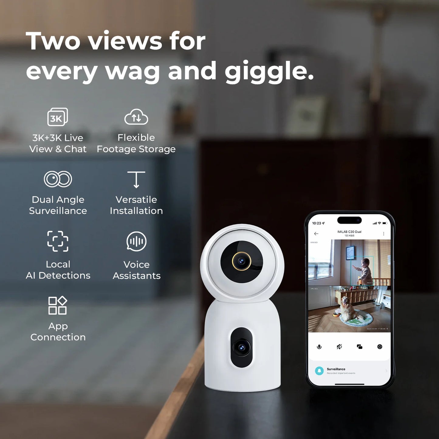 IMILAB C30 Indoor AI Camera Dual 3K Lens WiFi 6 Night Vision