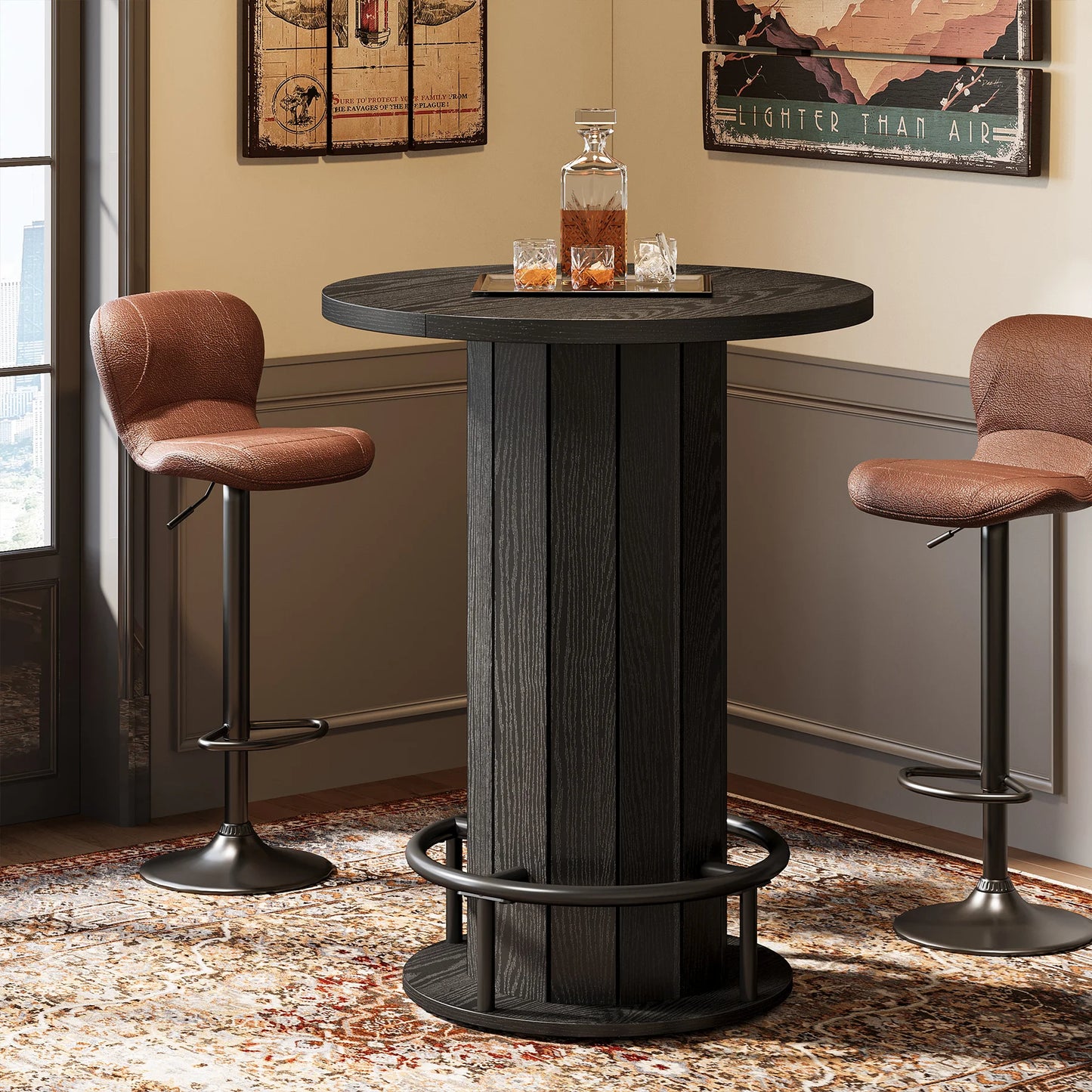 Tribesigns Round Bar Table With Metal Ring Footrest