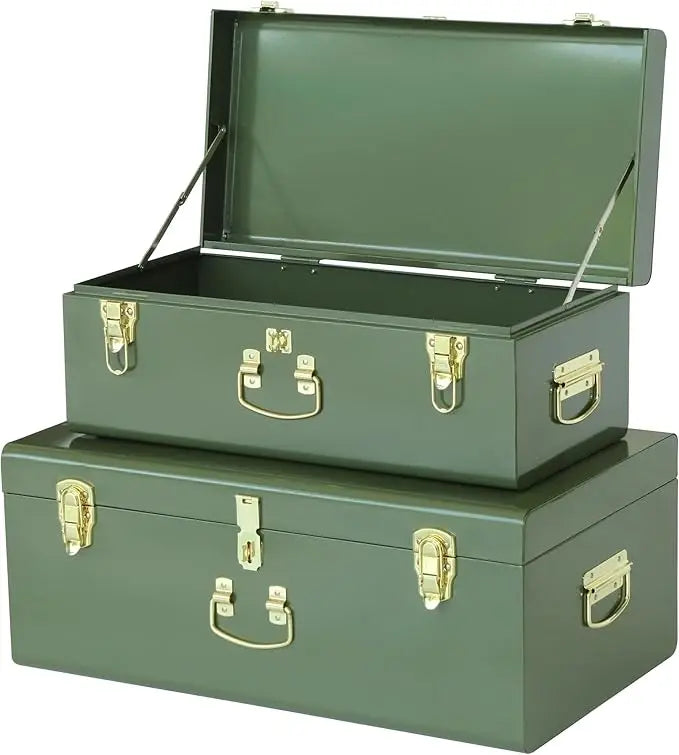 XMSJ Decorative Metal Box Storage Trunks Set Of Two