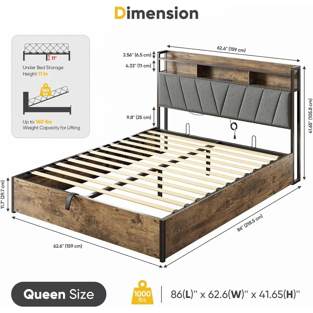 DAFIFY Upholstered Storage Bed With Lift Up Frame LED