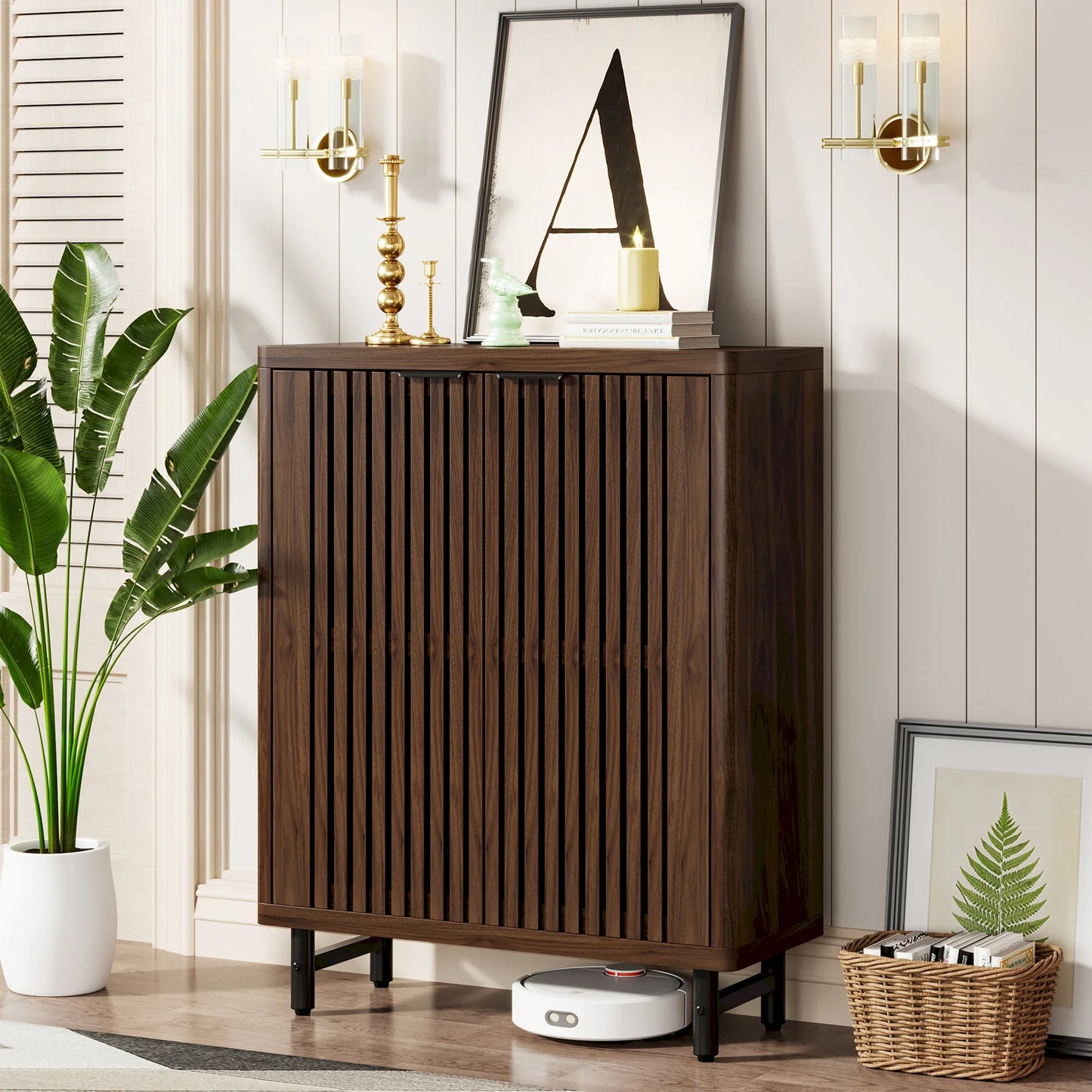Tribesigns 6-Tier Wooden Shoe Cabinet with Adjustable Shelves and Louvered Doors