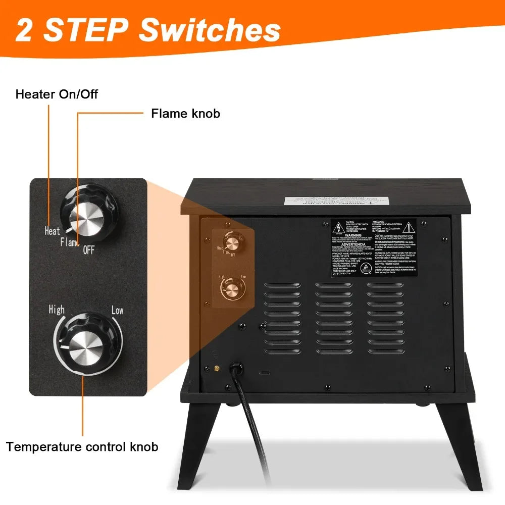 1000W 15 Inch Electric Fireplace Heater Freestanding Wooden Stove with 3D Flame