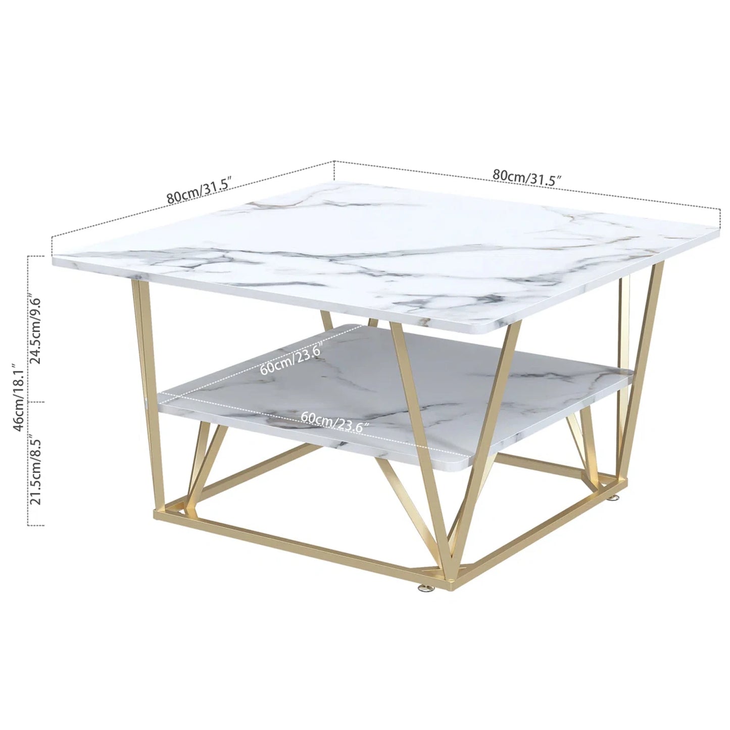 MERRONIX Square Coffee Table Modern Two-Tier Frame