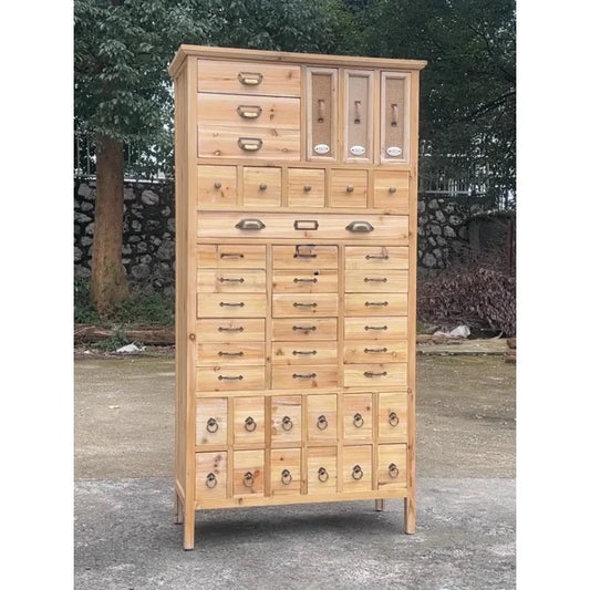 Rustic Solid Wood Jewelry Cabinet With Multi Grid Storage
