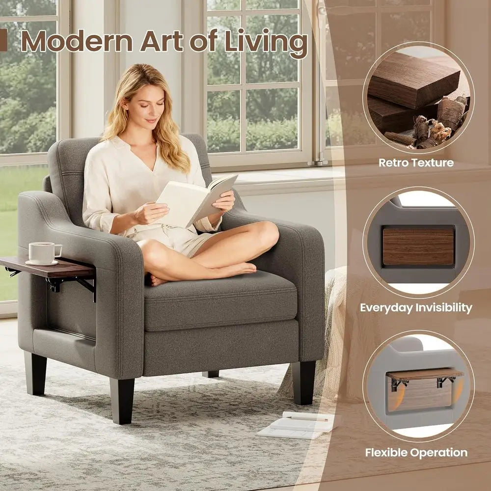 Adjustable Side Table Accent Chair With Storage