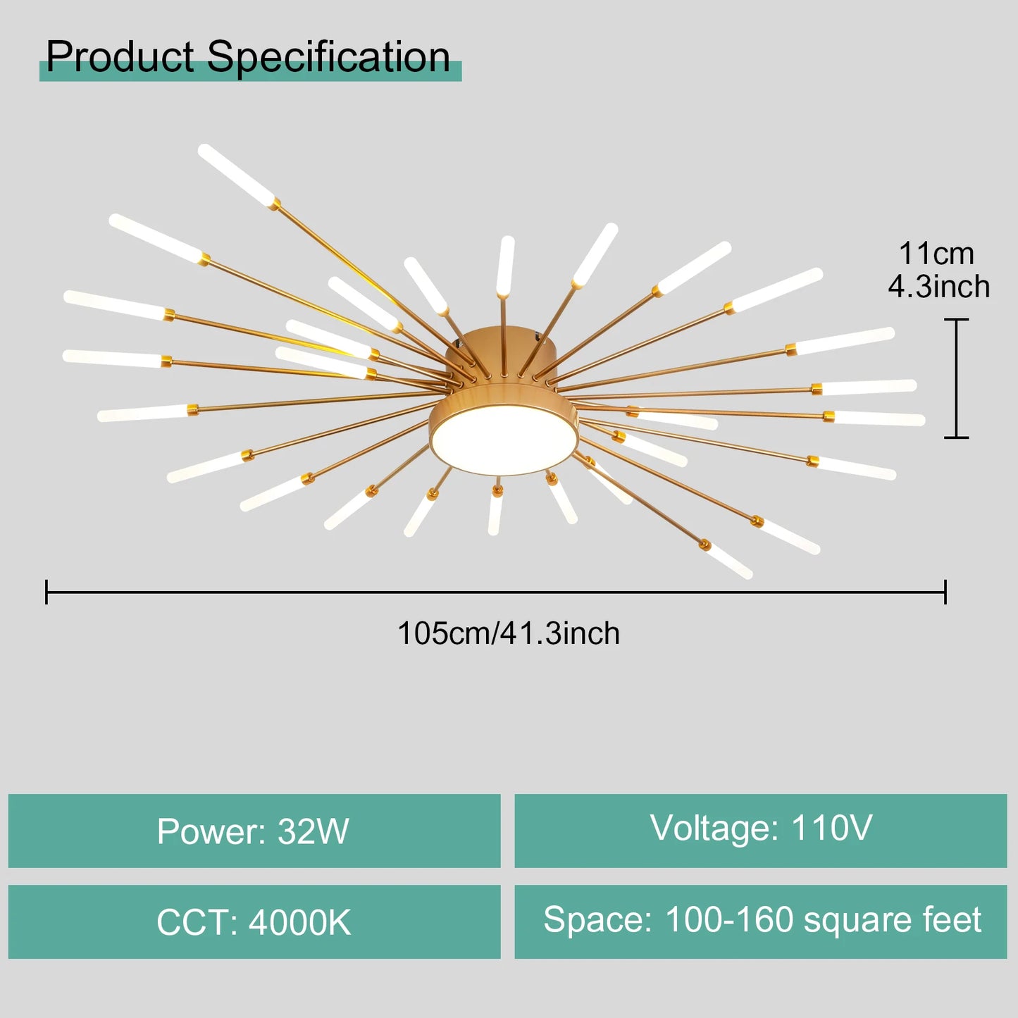 Modern LED Ceiling Light Fixture in Gold and Black for Home Decoration