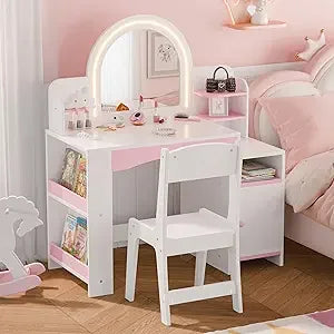 Color Princess Makeup Vanity Desk With Lighting Storage