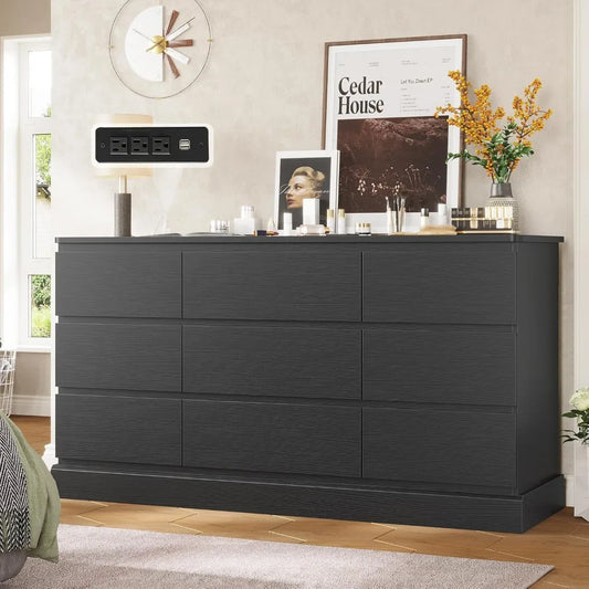 Modern Black Dresser with 9 Drawers Large Capacity for Stylish Bedroom Storage