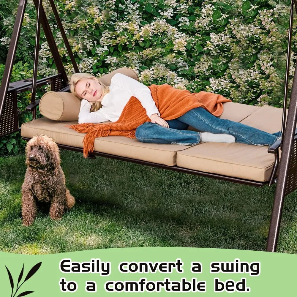 Outdoor Porch Swing With Hardtop 3 Seat Patio Swing