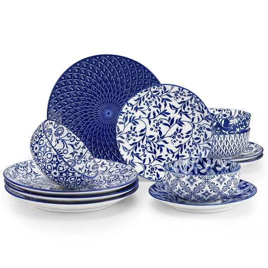 Malacasa Ceramic Dinner Plate Set With Floral Pattern