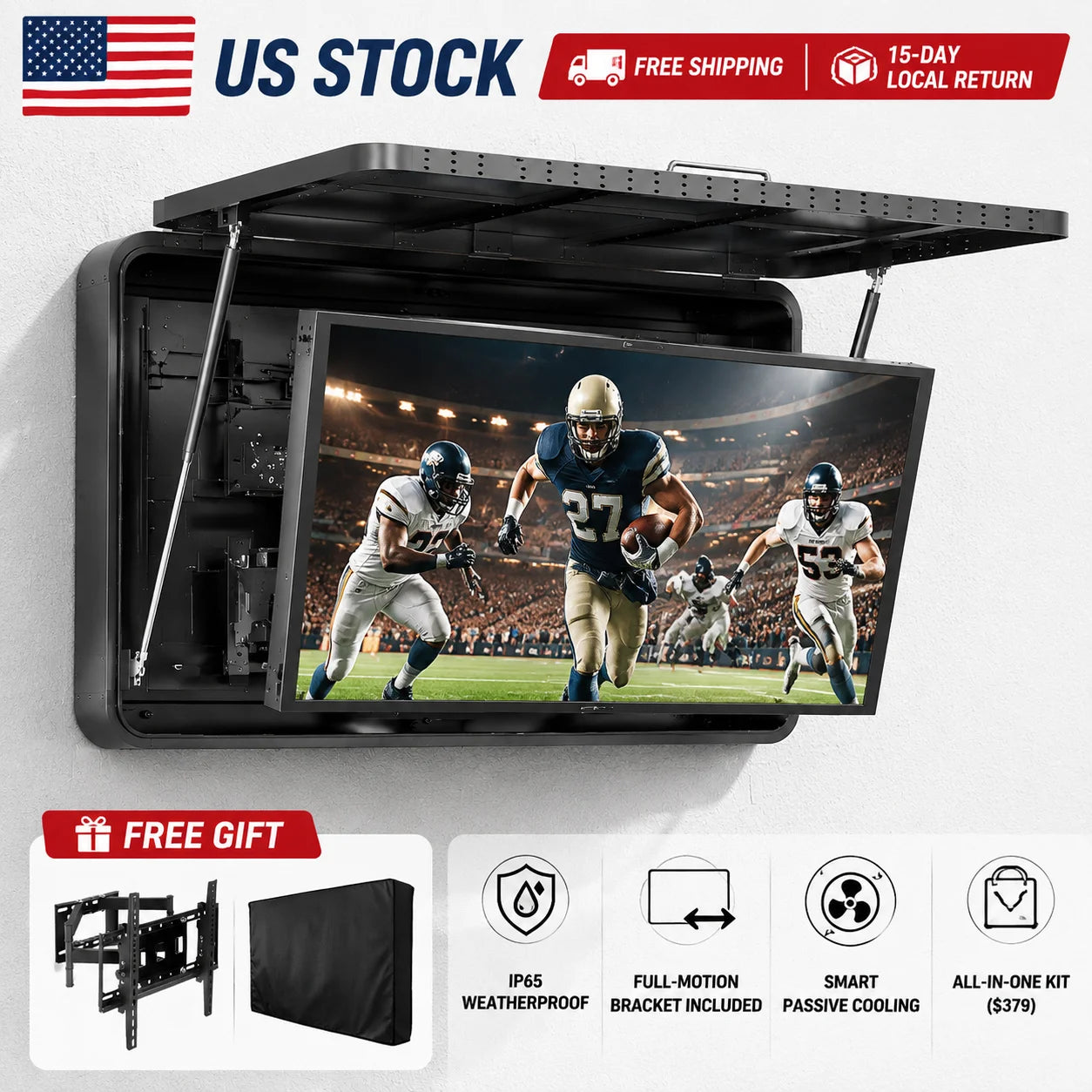 Outdoor TV Enclosure IP65 Weatherproof With Full Motion Bracket