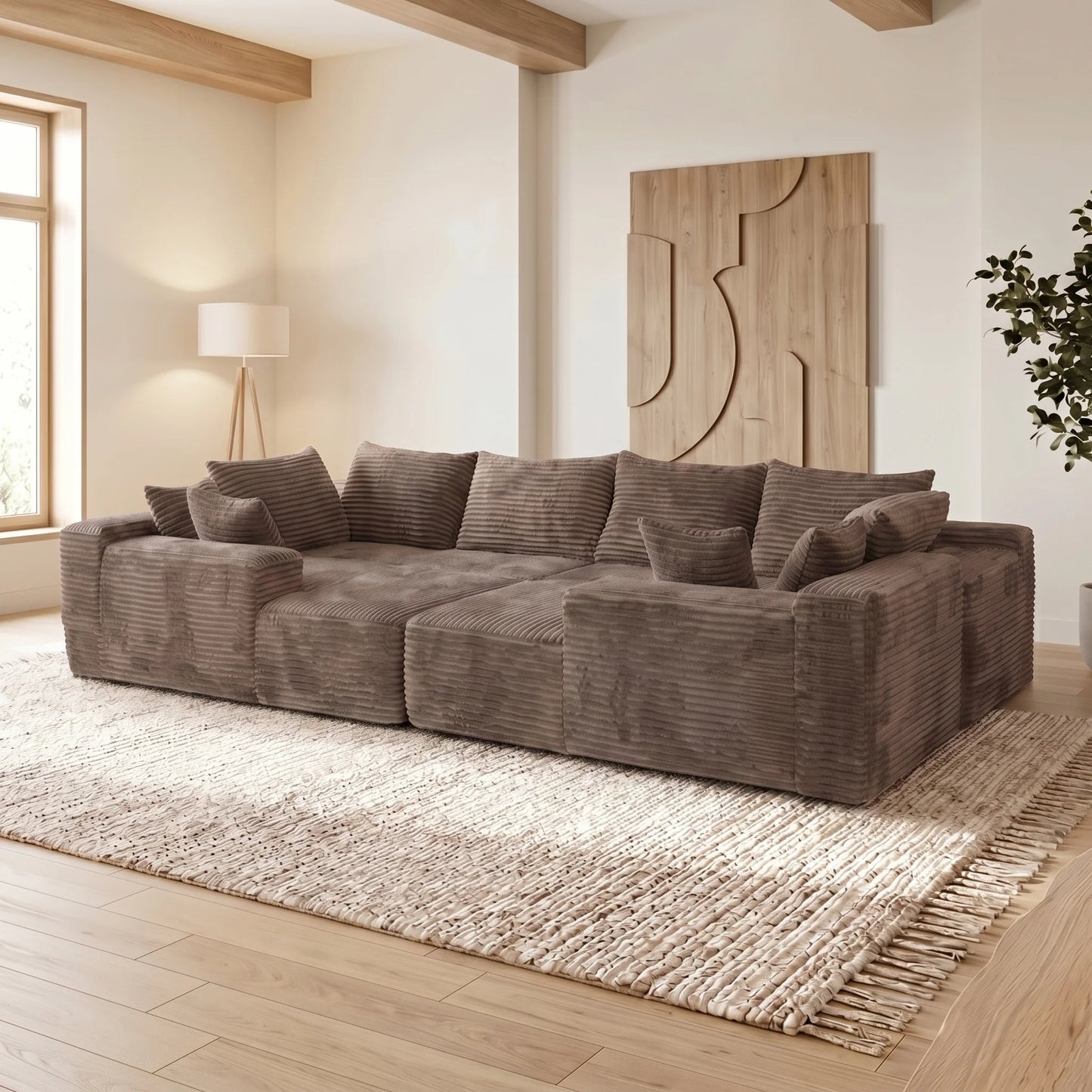U Shaped Sectional Sofa Cloud Fabric Couch Living Room