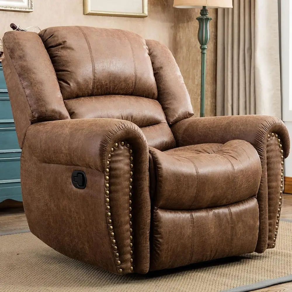 Classic Leather Manual Recliner Chair Living Room Seating