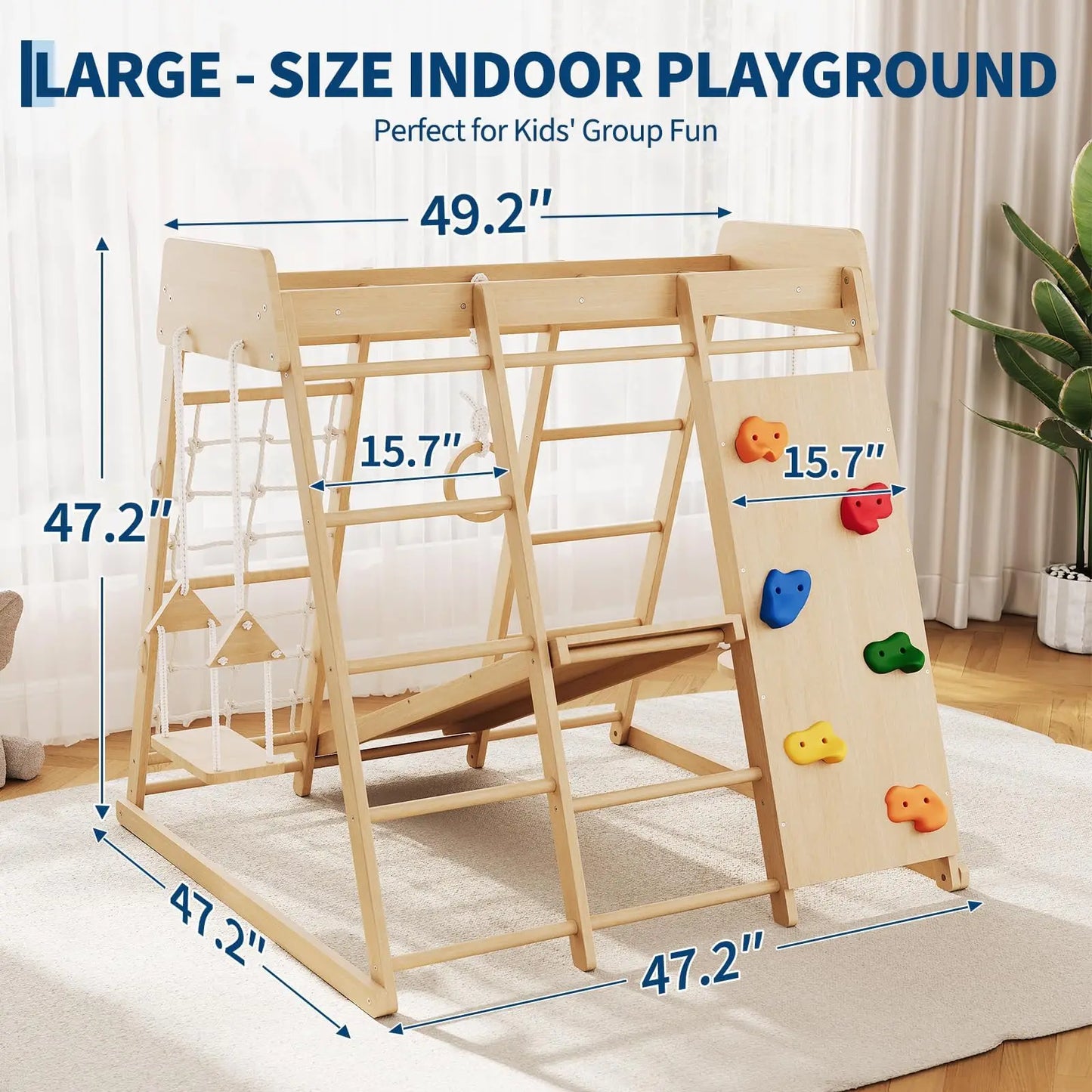 HiMISS 8 In 1 Montessori Wooden Indoor Jungle Gymnasium