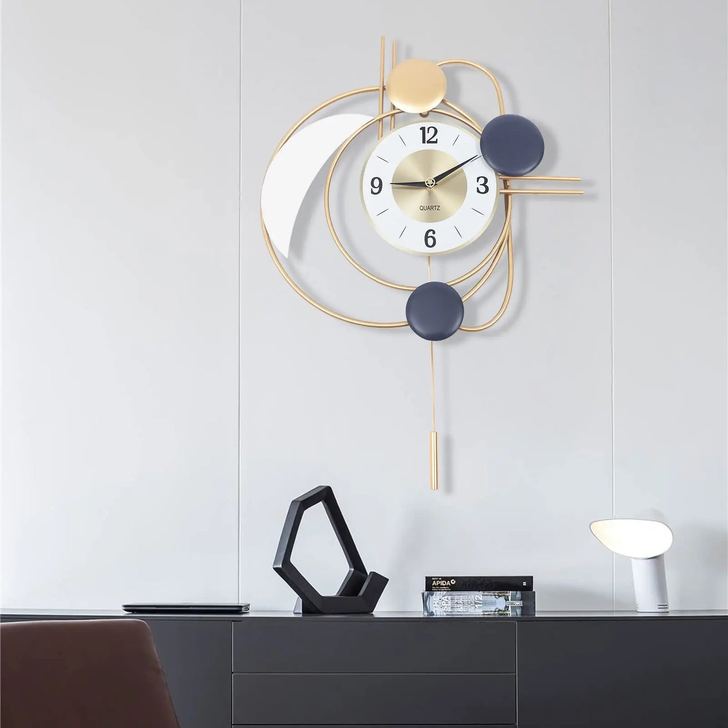 Modern Metal Wall Clock With Silent Swing Pendulum