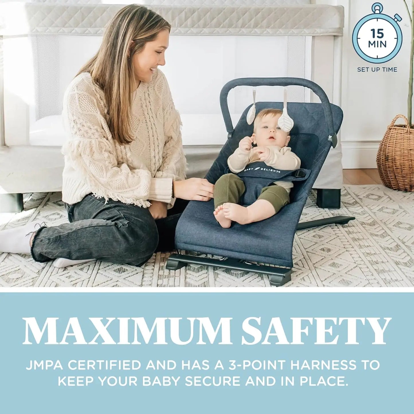 Portable Infant Bouncer With Three Recline Positions