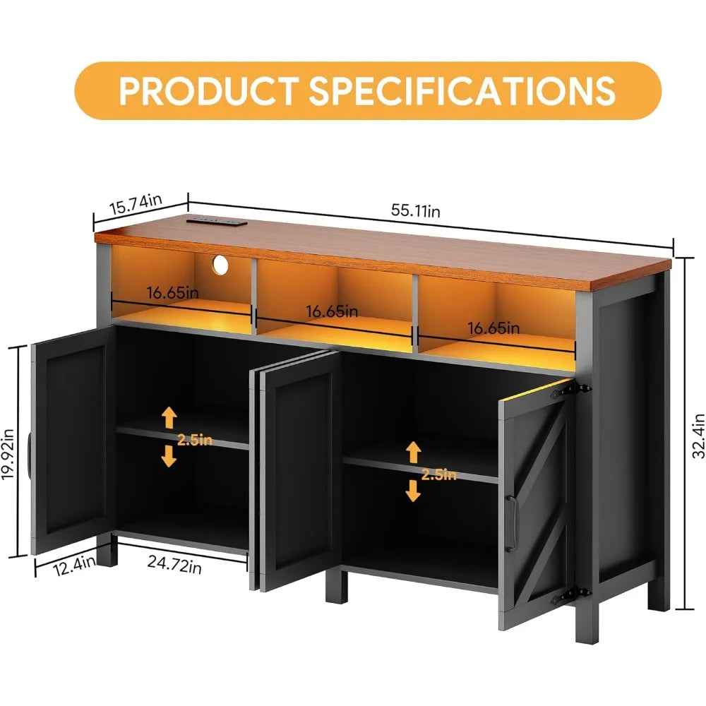 MKDK Buffet Sideboard With Storage And LED Lighting