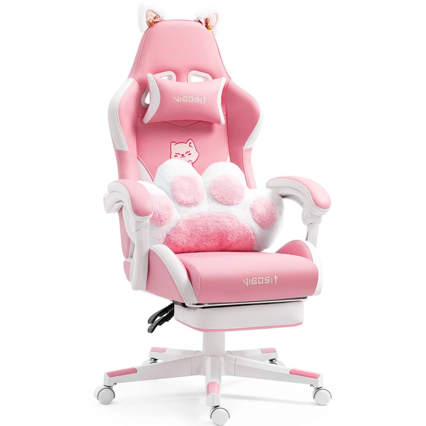 Vigosit Gaming Chair With Cute Ears And Kawaii Pillow Lumbar Support