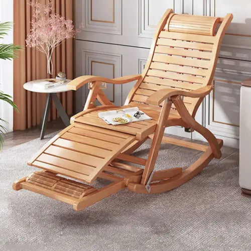 Heavy Duty Folding Rocking Chair Bamboo Outdoor Sun Lounger