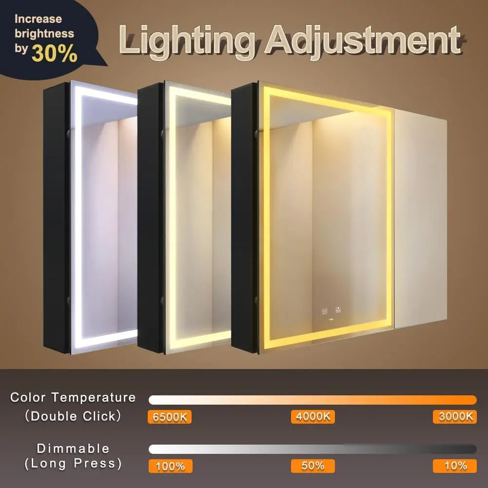LED Bathroom Medicine Cabinet Defogger Dimmable Makeup Mirror USB