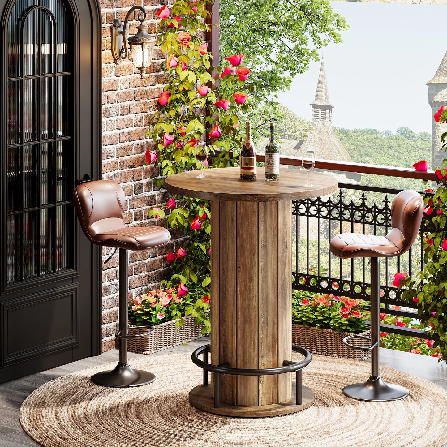 Tribesigns Round Bar Table With Metal Ring Footrest