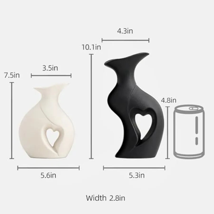 Heart Shaped Ceramic Vase Set for Modern Home Decor