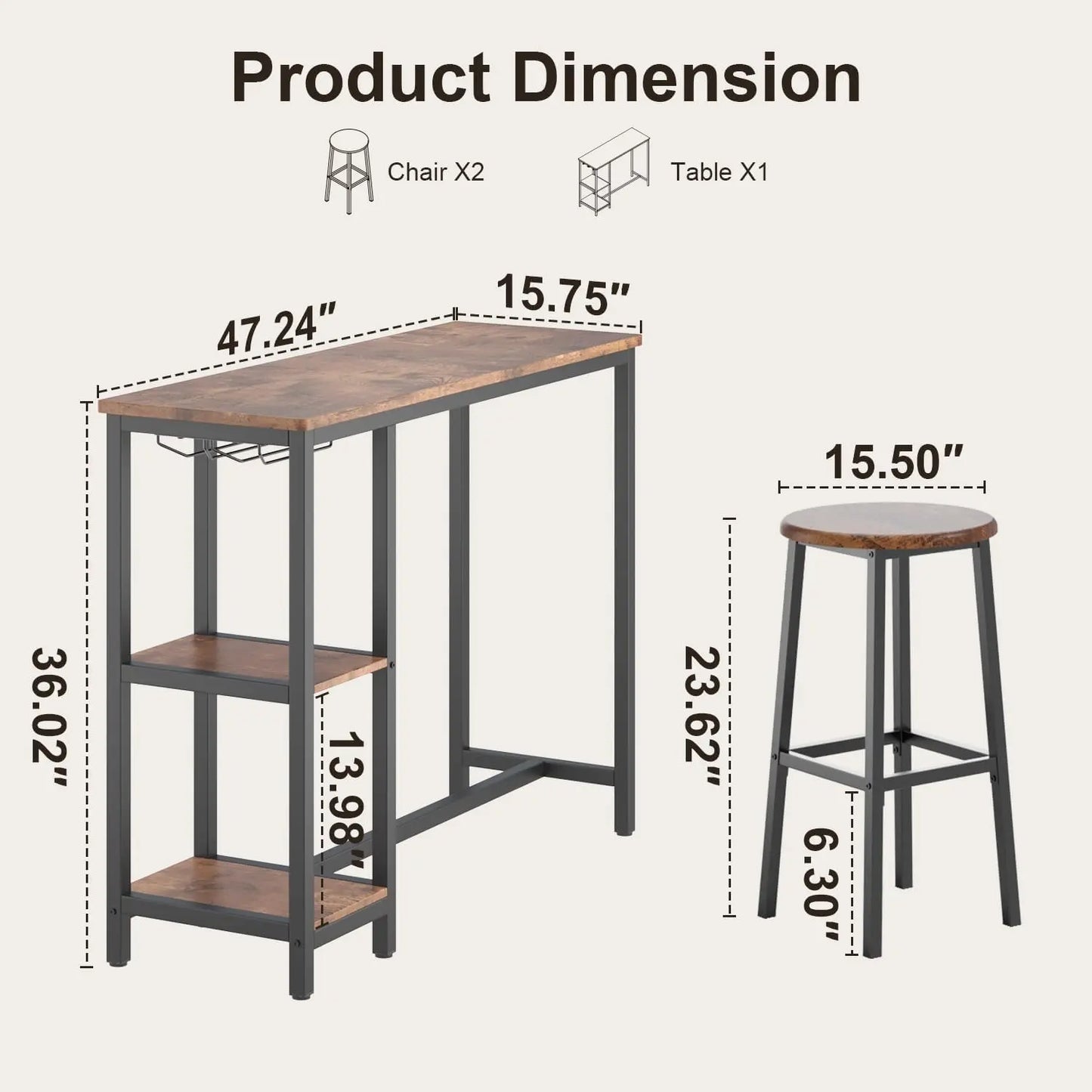 XMSJH Bar Table Set With Stools Shelves And Glass Rack