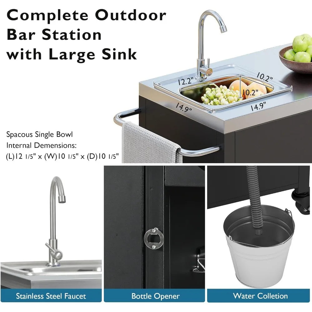 Outdoor 304 Stainless Steel Kitchen Island With Sink Cart