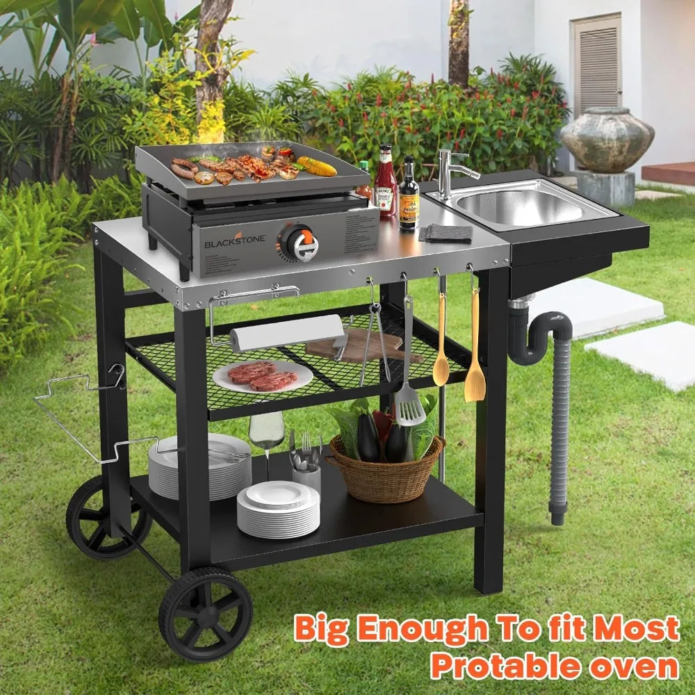 Hign Concerned Outdoor Grill Table With Sink And Oven Cart